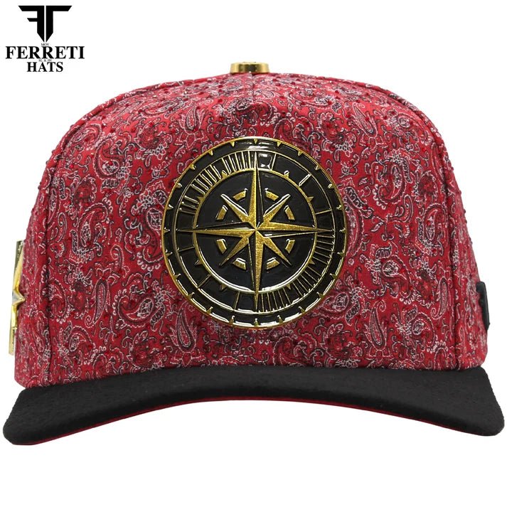 FERRETI HATS PREMIUM FT202 Royal Compass Baseball Cap For Men - Red - OriginalWestern.com