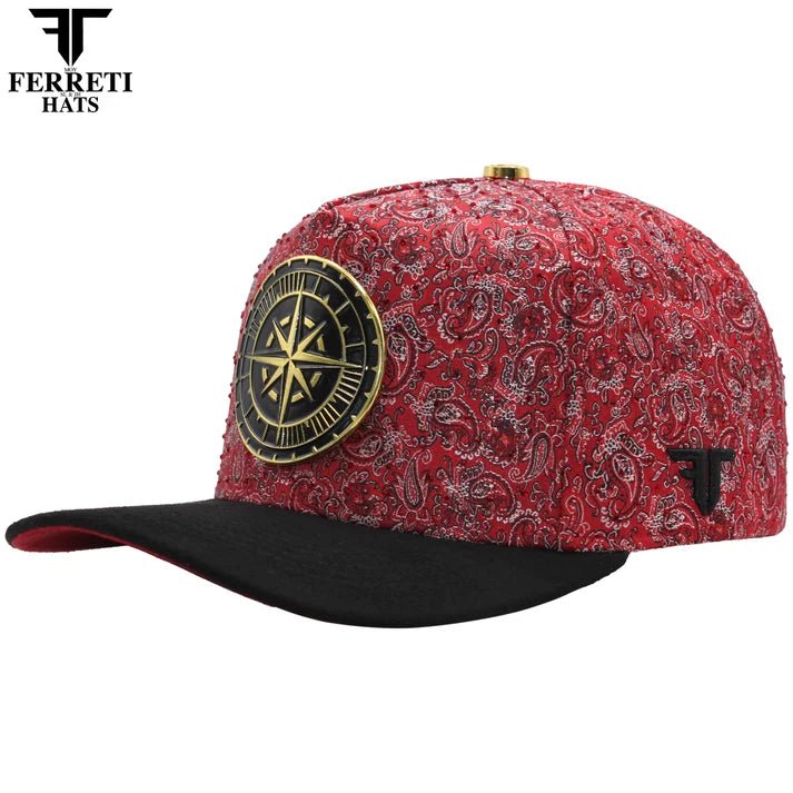 FERRETI HATS PREMIUM FT202 Royal Compass Baseball Cap For Men - Red - OriginalWestern.com