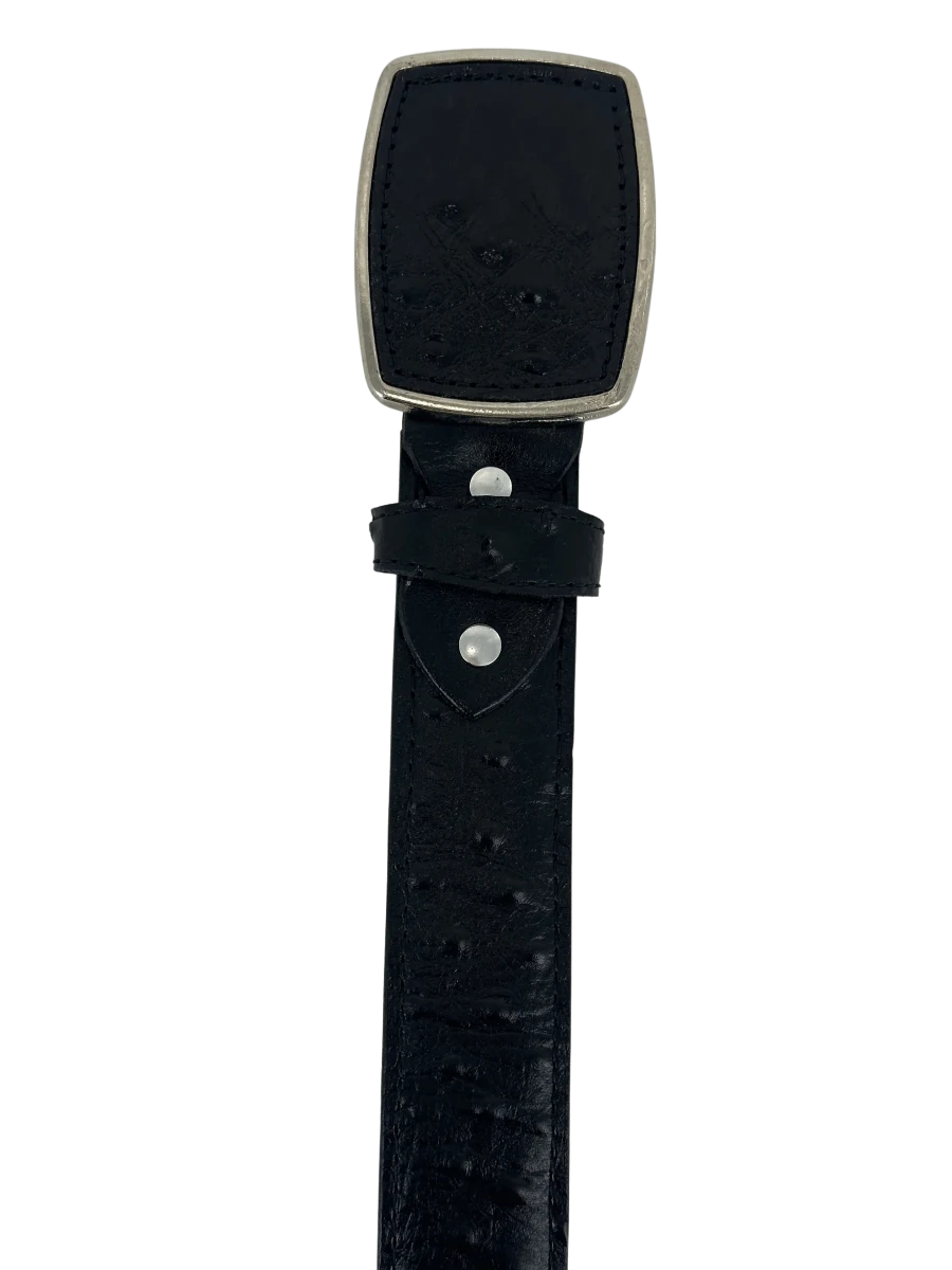 Full Quill Ostrich Skin Print Western Belt with Removable Buckle - Black - OriginalWestern.com