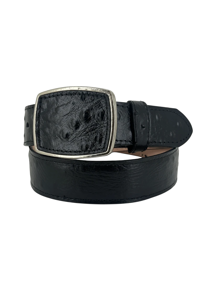 Full Quill Ostrich Skin Print Western Belt with Removable Buckle - Black - OriginalWestern.com