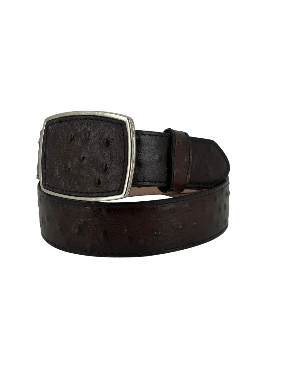 Full Quill Ostrich Skin Print Western Belt with Removable Buckle - Brown - OriginalWestern.com