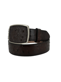 Full Quill Ostrich Skin Print Western Belt with Removable Buckle - Brown - OriginalWestern.com