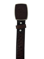 Full Quill Ostrich Skin Print Western Belt with Removable Buckle - Brown - OriginalWestern.com