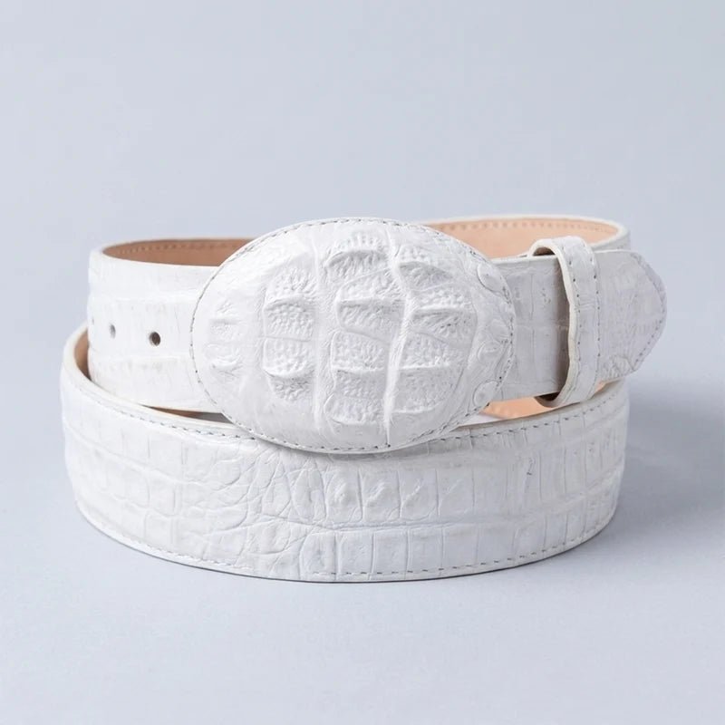Genuine Exotic Caiman Alligator Crocodile Skin Western Belt with Removable Buckle - White - OriginalWestern.com