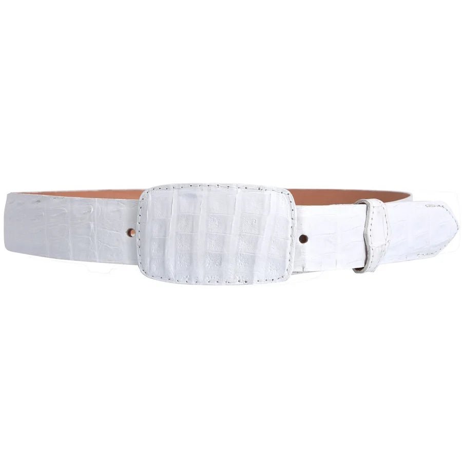Genuine Exotic Caiman Alligator Crocodile Skin Western Belt with Removable Buckle - White - OriginalWestern.com