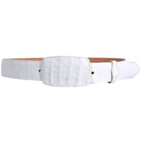 Genuine Exotic Caiman Alligator Crocodile Skin Western Belt with Removable Buckle - White - OriginalWestern.com