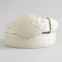 Genuine Exotic Caiman Alligator Crocodile Skin Western Belt with Removable Buckle - Winter White Bone - OriginalWestern.com