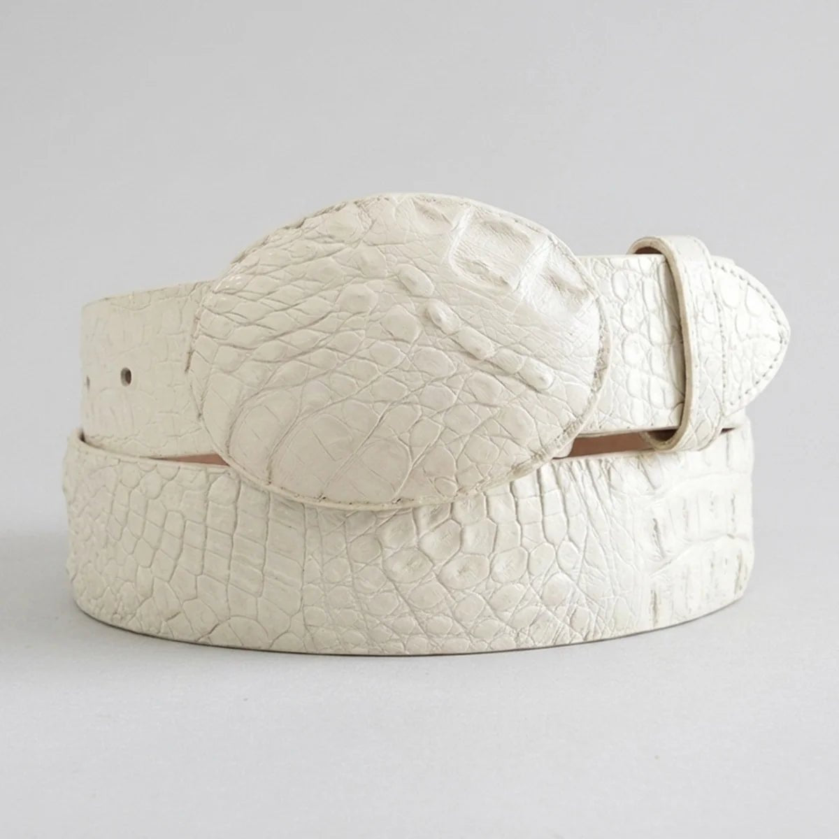 Genuine Exotic Caiman Alligator Crocodile Skin Western Belt with Removable Buckle - Winter White Bone - OriginalWestern.com