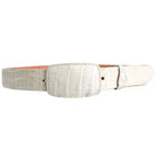 Genuine Exotic Caiman Alligator Crocodile Skin Western Belt with Removable Buckle - Winter White Bone - OriginalWestern.com