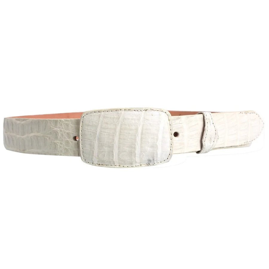 Genuine Exotic Caiman Alligator Crocodile Skin Western Belt with Removable Buckle - Winter White Bone - OriginalWestern.com
