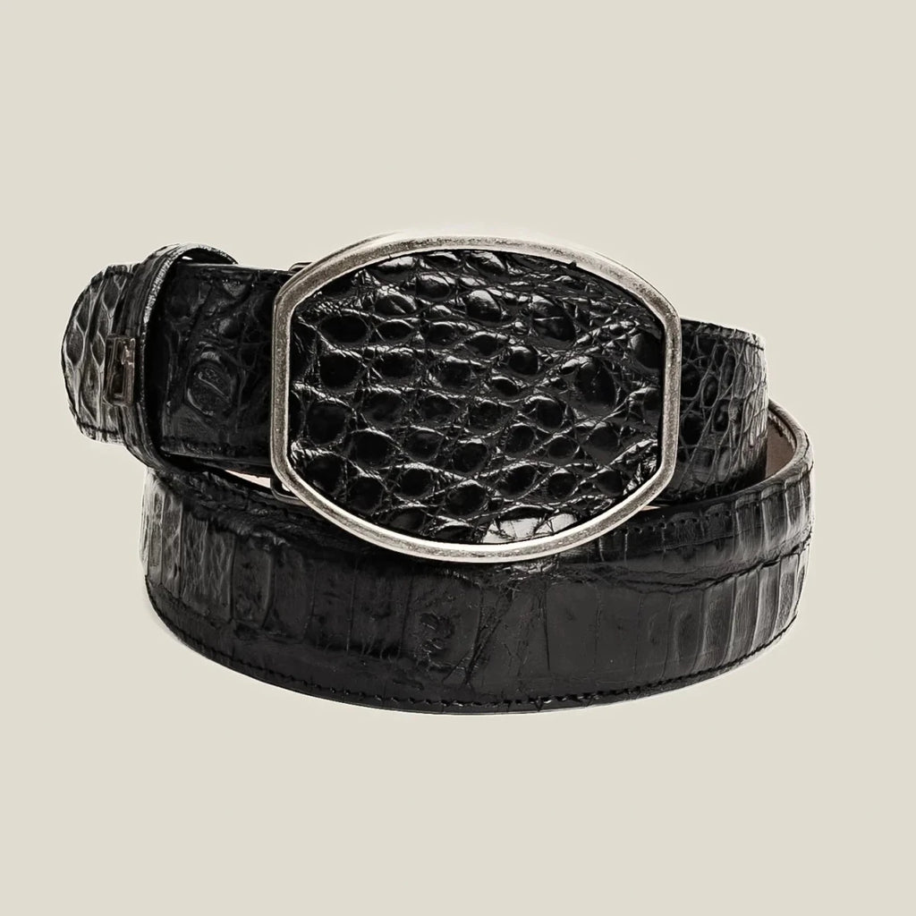 Genuine Exotic Caiman Alligator Skin Cowboy Belt with Removable Buckle - Black - OriginalWestern.com