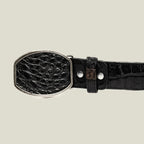 Genuine Exotic Caiman Alligator Skin Cowboy Belt with Removable Buckle - Black - OriginalWestern.com