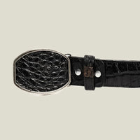 Genuine Exotic Caiman Alligator Skin Cowboy Belt with Removable Buckle - Black - OriginalWestern.com
