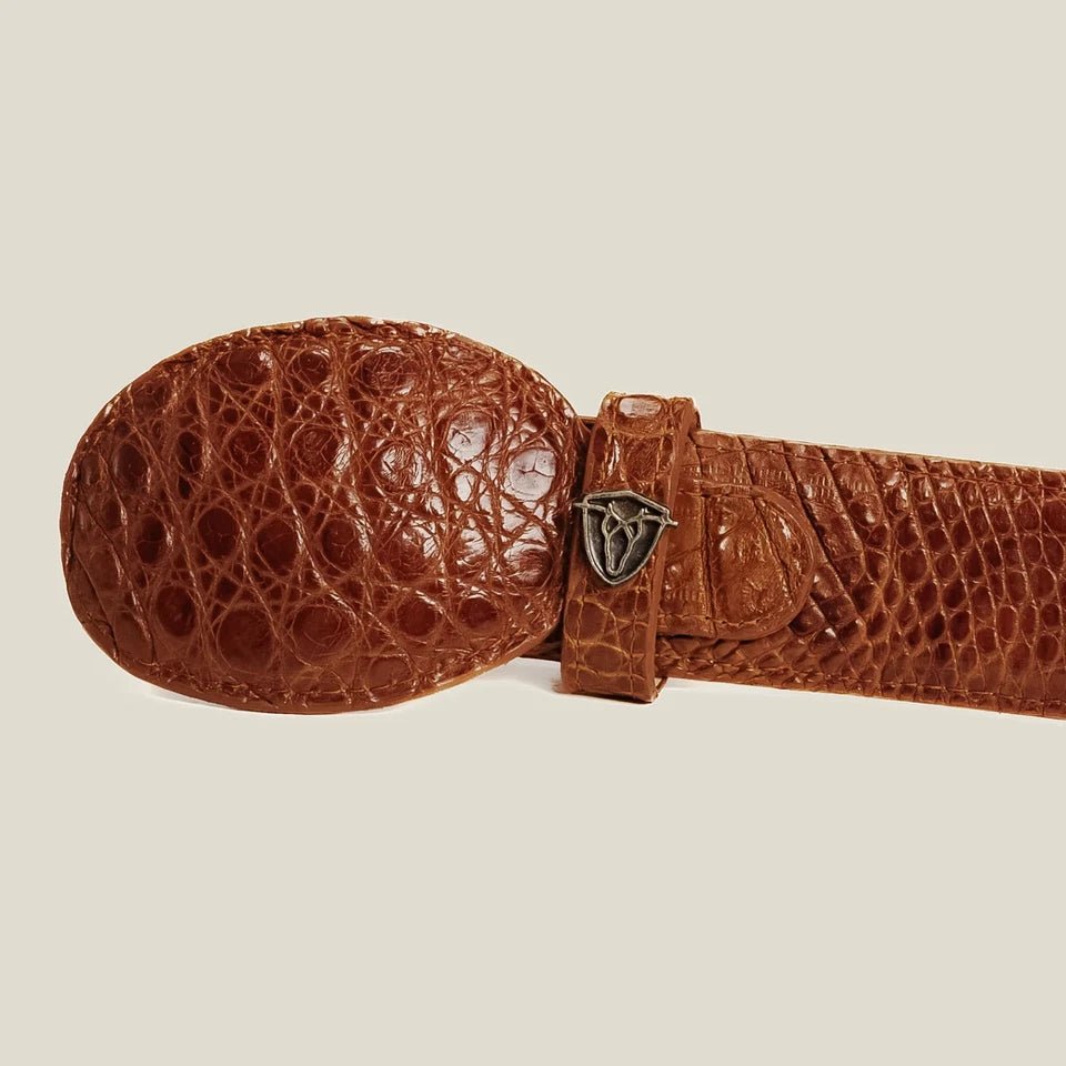 Genuine Exotic Caiman Alligator Skin Cowboy Belt with Removable Buckle - Cognac - OriginalWestern.com