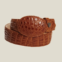 Genuine Exotic Caiman Alligator Skin Cowboy Belt with Removable Buckle - Cognac - OriginalWestern.com