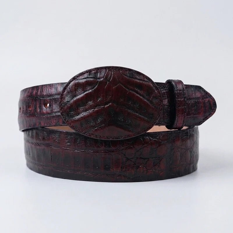 Genuine Exotic Caiman Alligator Skin Western Belt with Removable Buckle - Black Cherry - OriginalWestern.com