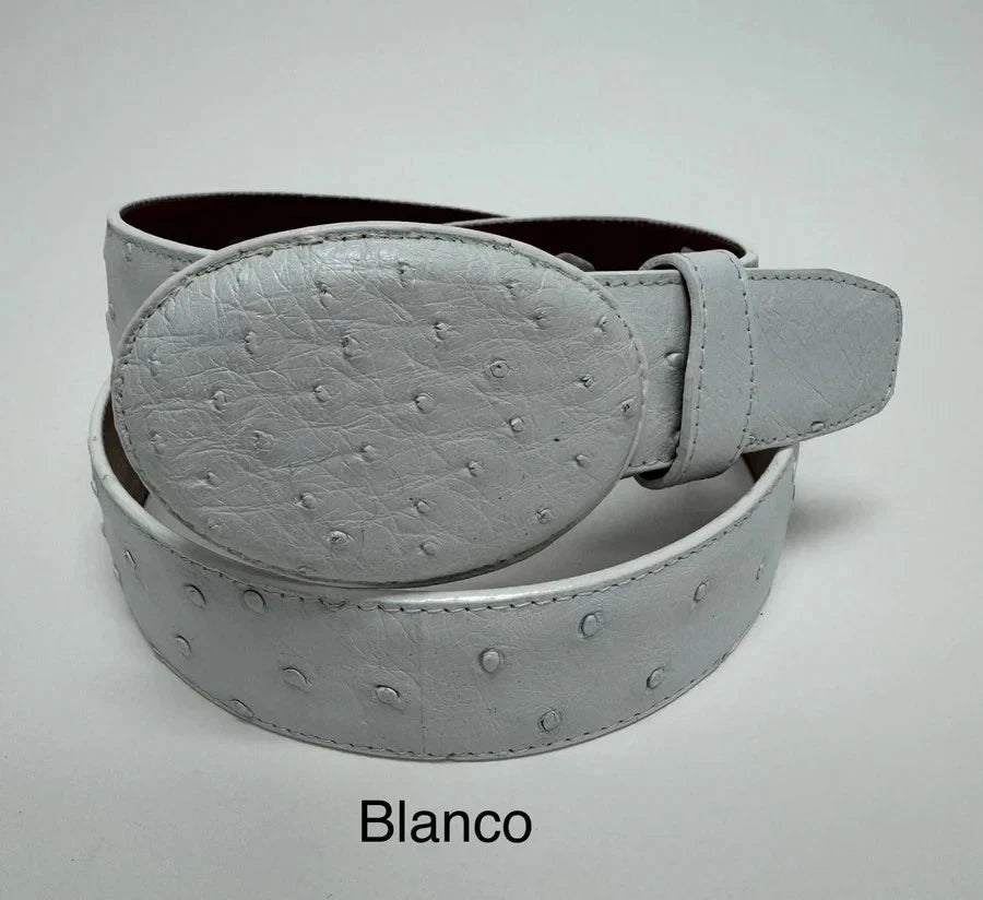 Genuine Exotic Full Quill Ostrich Skin Cowboy Belt 1.5" with Removable Buckle - White - OriginalWestern.com