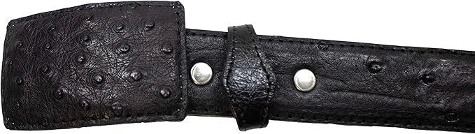 Genuine Exotic Full Quill Ostrich Skin Cowboy Belt with Removable Buckle - Black - OriginalWestern.com