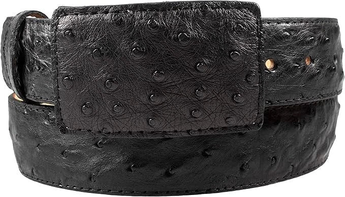 Genuine Exotic Full Quill Ostrich Skin Cowboy Belt with Removable Buckle - Black - OriginalWestern.com