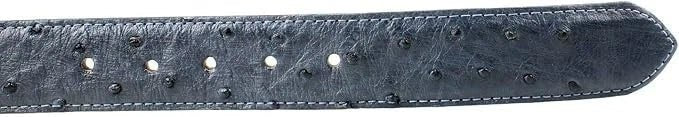 Genuine Exotic Full Quill Ostrich Skin Cowboy Belt with Removable Buckle - Blue Jeans - OriginalWestern.com