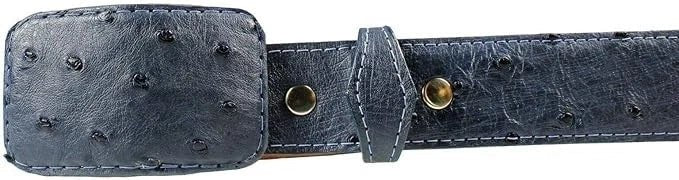 Genuine Exotic Full Quill Ostrich Skin Cowboy Belt with Removable Buckle - Blue Jeans - OriginalWestern.com
