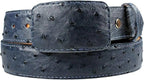Genuine Exotic Full Quill Ostrich Skin Cowboy Belt with Removable Buckle - Blue Jeans - OriginalWestern.com