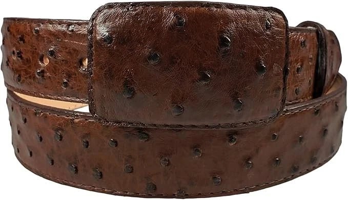 Genuine Exotic Full Quill Ostrich Skin Cowboy Belt with Removable Buckle - Brown - OriginalWestern.com