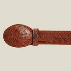 Genuine Exotic Full Quill Ostrich Skin Cowboy Belt with Removable Buckle - Cognac - OriginalWestern.com