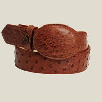 Genuine Exotic Full Quill Ostrich Skin Cowboy Belt with Removable Buckle - Cognac - OriginalWestern.com