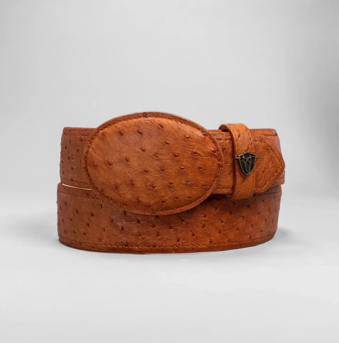 Genuine Exotic Full Quill Ostrich Skin Cowboy Belt with Removable Buckle - Cognac - OriginalWestern.com