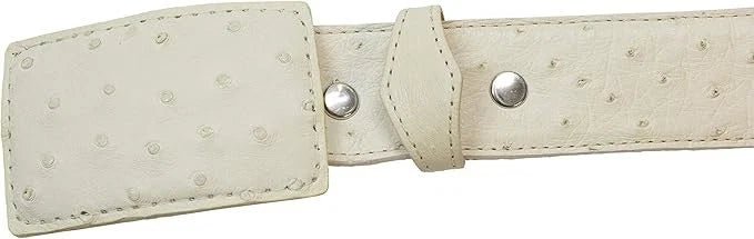 Genuine Exotic Full Quill Ostrich Skin Cowboy Belt with Removable Buckle - White - OriginalWestern.com