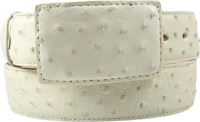 Genuine Exotic Full Quill Ostrich Skin Cowboy Belt with Removable Buckle - White - OriginalWestern.com