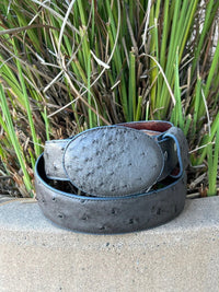 Genuine Exotic Full Quill Ostrich Western Belt with Removable Buckle - Gray - OriginalWestern.com