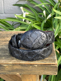 Genuine Exotic Pirarucu Monster Fish Skin Western Belt with Removable Buckle - Black - OriginalWestern.com