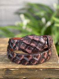 Genuine Exotic Pirarucu Monster Fish Skin Western Belt with Removable Buckle - Brown - OriginalWestern.com