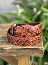 Genuine Exotic Pirarucu Monster Fish Skin Western Belt with Removable Buckle - Honey - OriginalWestern.com