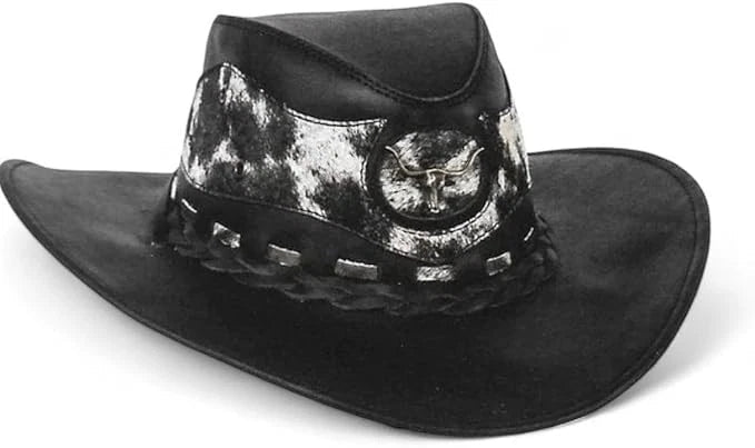 Genuine Leather Cowboy Western Hat for Men and Woman with Cowhide Hair-Black - OriginalWestern.com