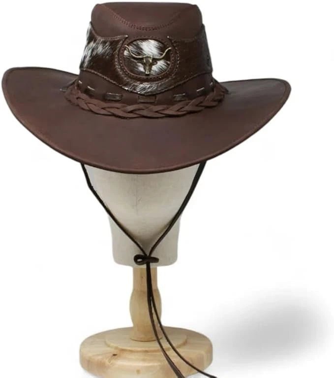 Genuine Leather Cowboy Western Hat for Men and Woman with Cowhide Hair-Brown - OriginalWestern.com