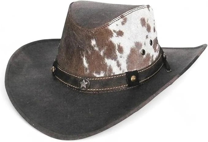 Genuine Leather Cowboy Western Hat for Men and Woman with Cowhide Hair-Brown - OriginalWestern.com