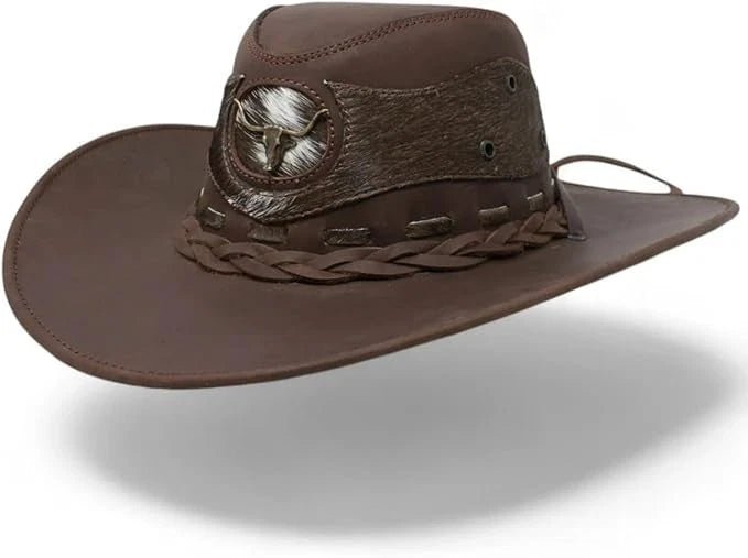 Genuine Leather Cowboy Western Hat for Men and Woman with Cowhide Hair-Brown - OriginalWestern.com