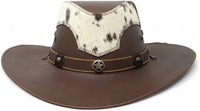 Genuine Leather Cowboy Western Hat for Men and Woman with Cowhide Hair-Brown - OriginalWestern.com