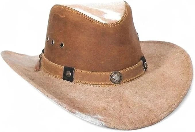 Genuine Leather Cowboy Western Hat for Men and Woman with Cowhide Hair-Camel - OriginalWestern.com
