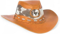Genuine Leather Cowboy Western Hat for Men and Woman with Cowhide Hair-Camel - OriginalWestern.com