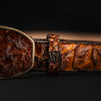 Genuine Pirarucu Monster Fish Skin Western Belt with Removable Buckle - Cognac - OriginalWestern.com