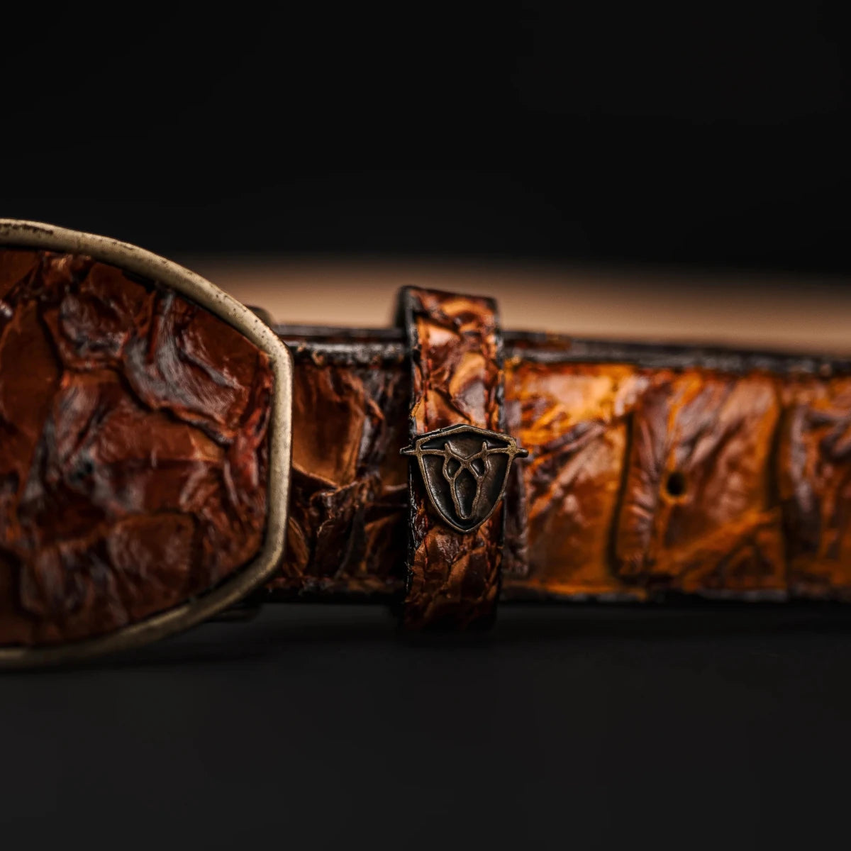 Genuine Pirarucu Monster Fish Skin Western Belt with Removable Buckle - Cognac - OriginalWestern.com