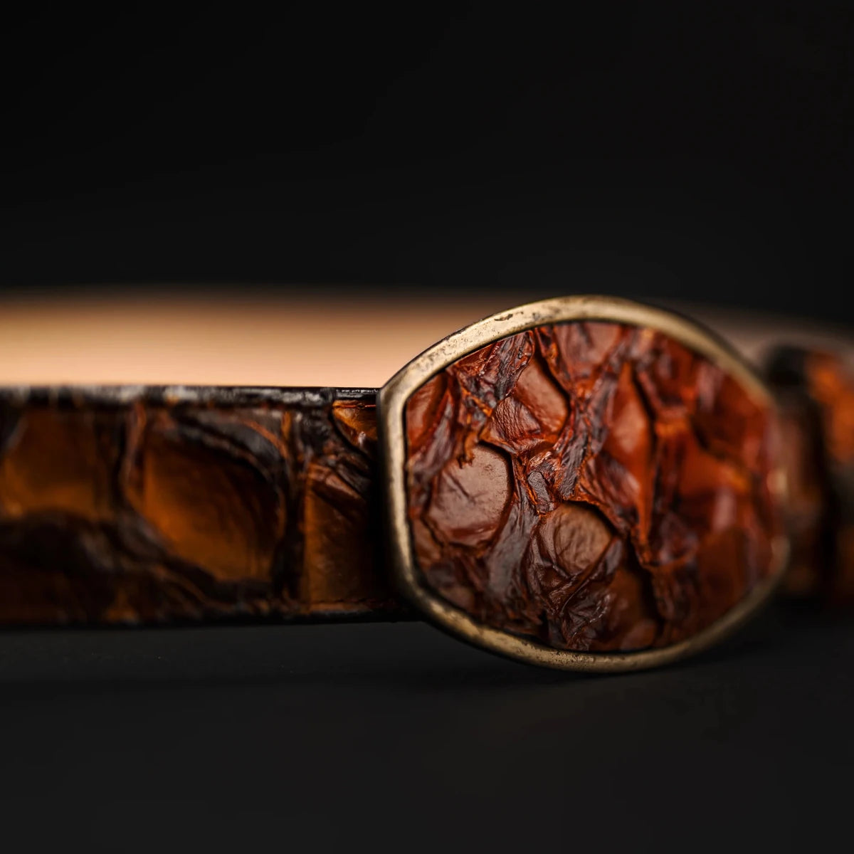 Genuine Pirarucu Monster Fish Skin Western Belt with Removable Buckle - Cognac - OriginalWestern.com