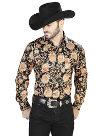 El General- Gold And Black Casual Long Sleeve Shirt 44092