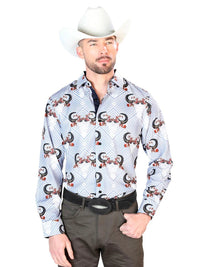 Gray And Black Casual Long Sleeve Shirt 43693 - OriginalWestern.com