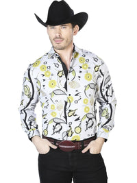 Gray And Yellow Casual Long Sleeve Shirt 43697 - OriginalWestern.com