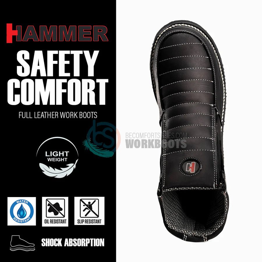 Hammer HM330 Dual Zipper Comfort Wellington Sole Work Boots–Black - OriginalWestern.com